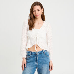 Blouse nouée ecru femme