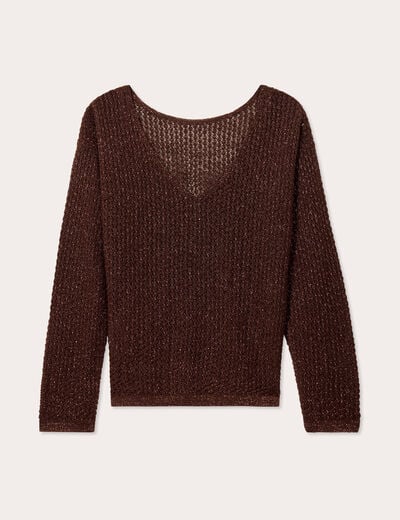 Pull ajouré manches longues marron foncé femme