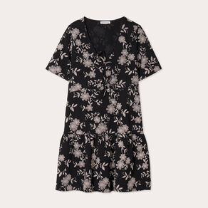 Robe évasée manches courtes noir femme