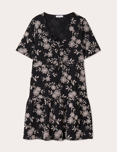Robe évasée manches courtes noir femme