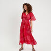 Robe longue évasée col en V rouge femme