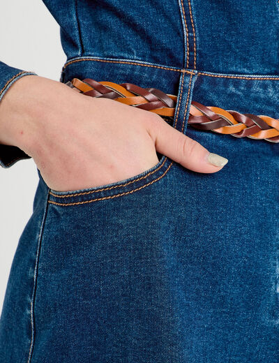 Robe droite en jean ceinturée denim brut femme