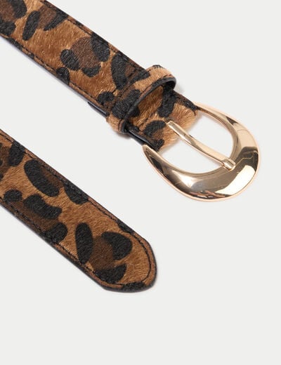 Ceinture fine en fausse fourrure marron femme
