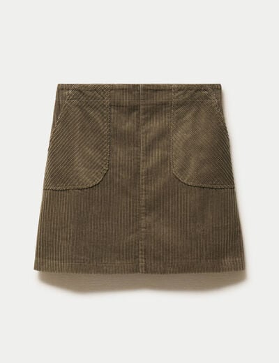 Jupe courte &eacute;vas&eacute;e en velours vert kaki femme