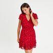 Robe évasée à volants rouge femme