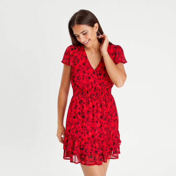 robe evasee a volants rouge femme Robe évasée à volants rouge femme