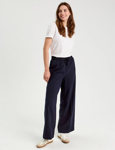 Pantalon large avec pinces bleu marine femme