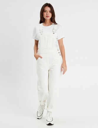 Salopette droite en jean ecru femme