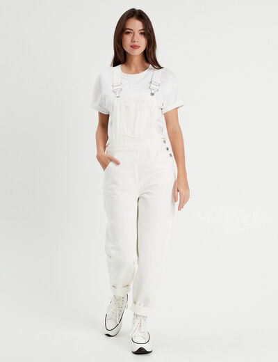 Salopette droite en jean ecru femme