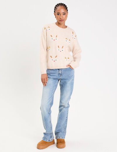 Pull manches longues beige femme