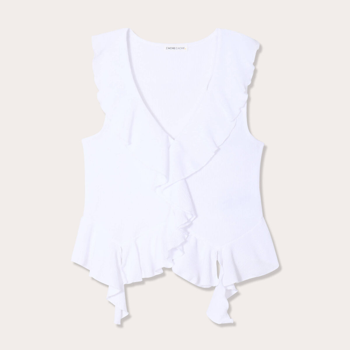 Top sans manches volants blanc femme