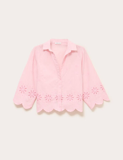 Blouse droite courte col chemise rose poudrée femme