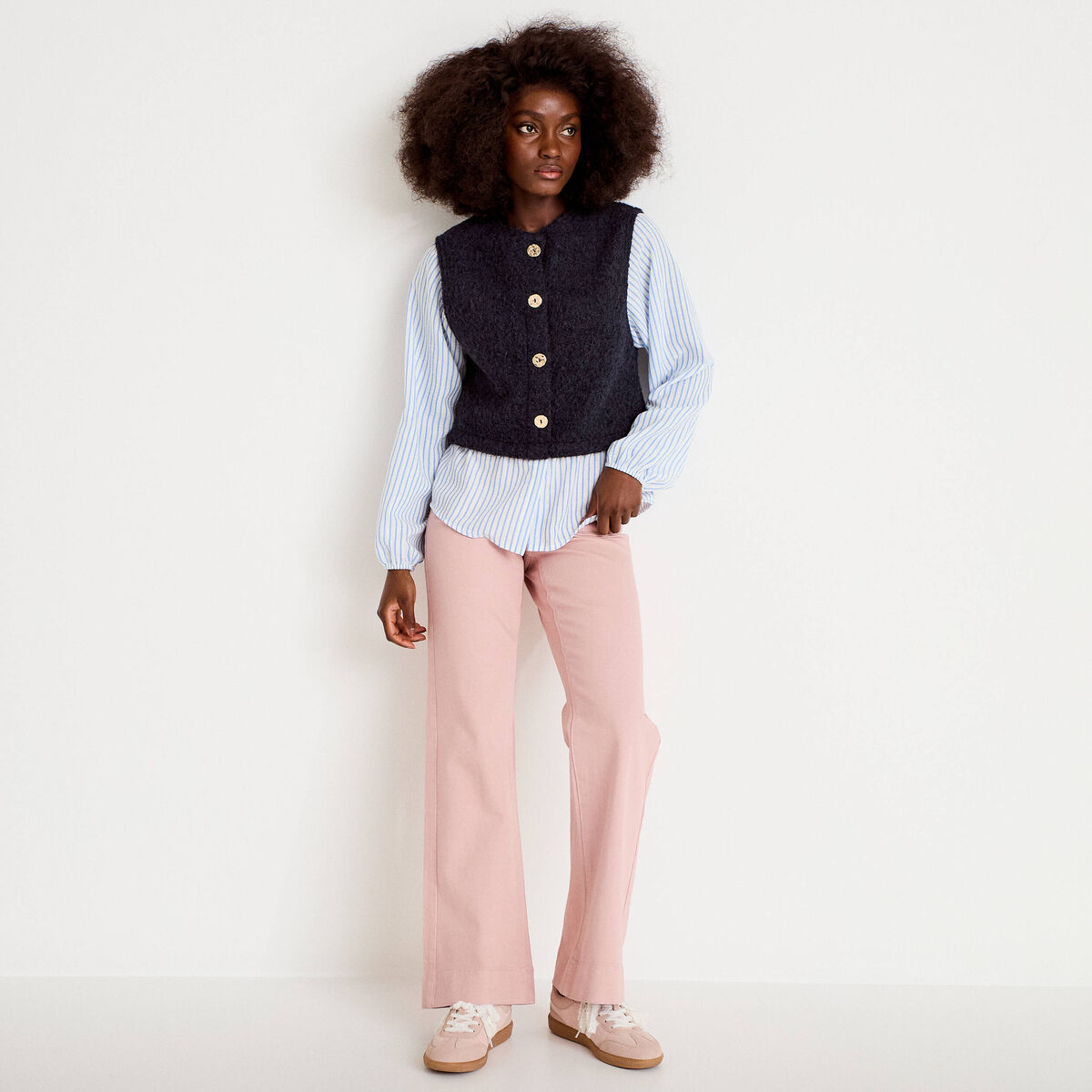 Jean bootcut taille haute rose clair femme