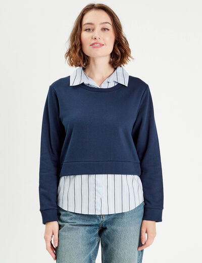 Sweat effet 2-en-1 chemise bleu marine femme