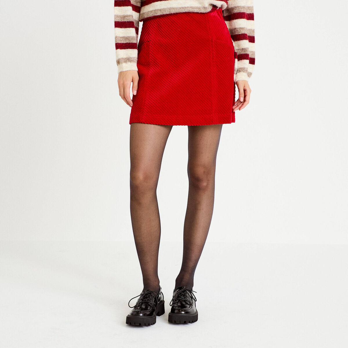 Jupe trap&egrave;ze en velours rouge femme