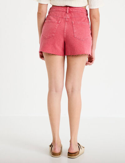 Short en jean 5 poches rose framboise femme