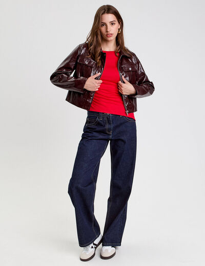 Top cintr&eacute; manches longues rouge femme