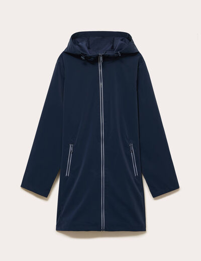 Parka &agrave; capuche manches longues bleu marine femme