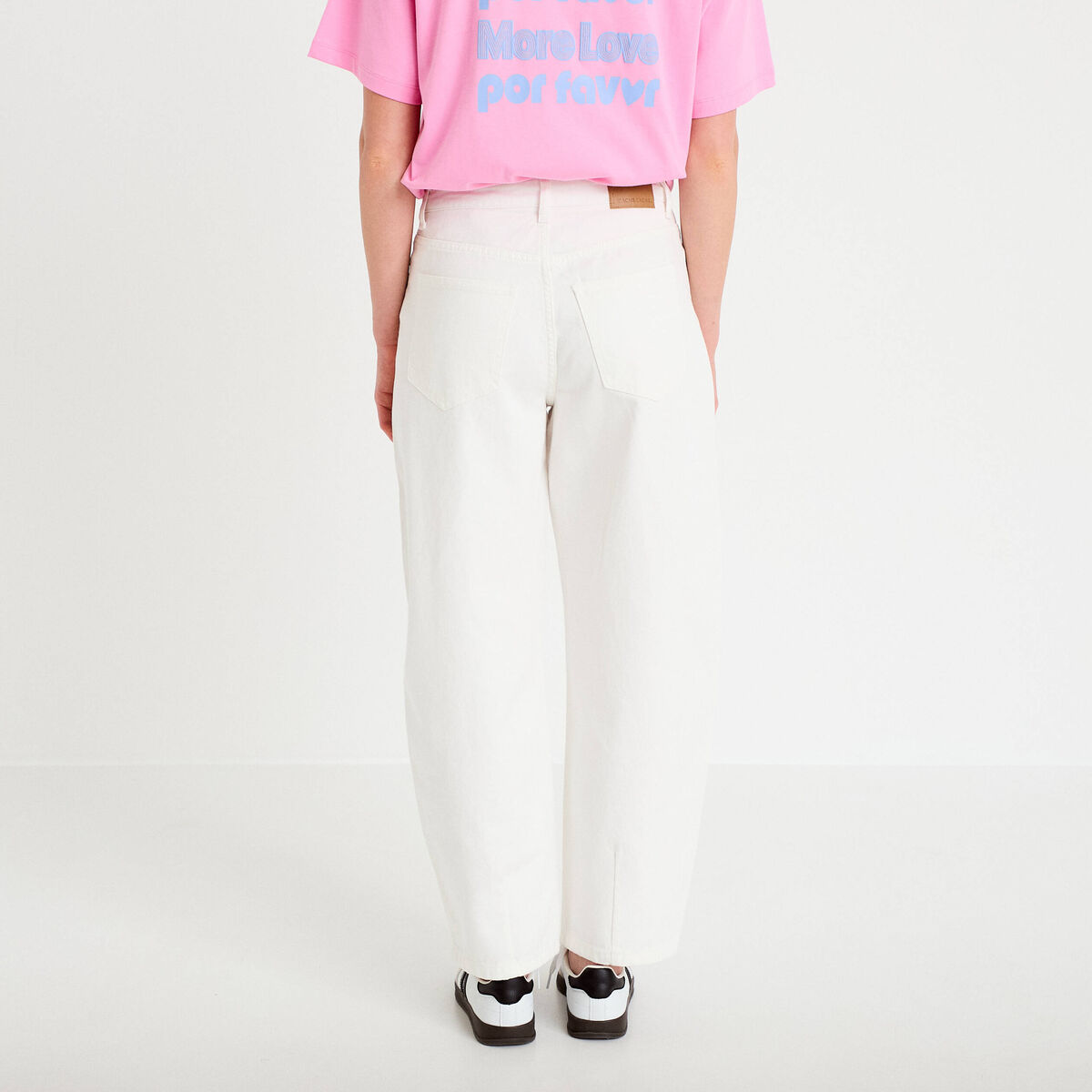 Jean barrel cropped taille standard denim blanc femme