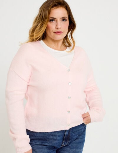 Gilet boutonn&eacute; avec col en V rose clair femme