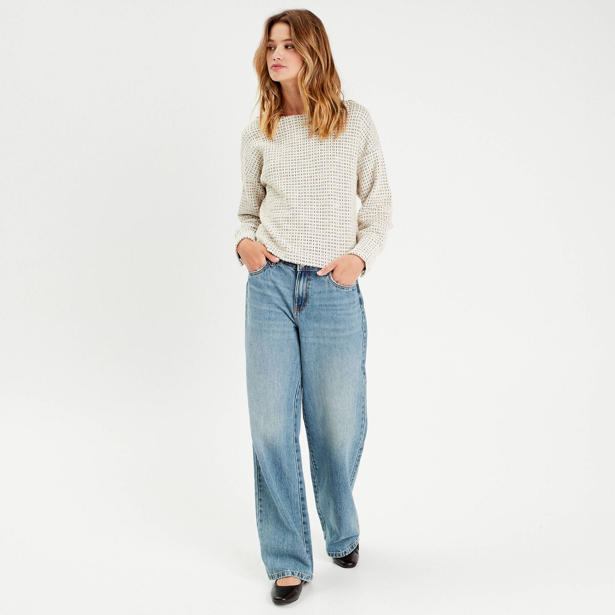 Sweat manches longues ecru femme