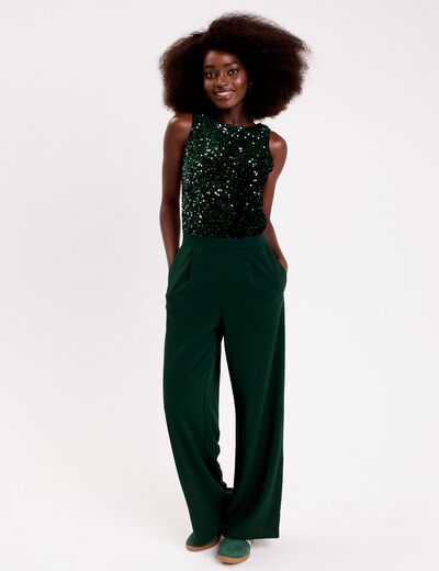 Combinaison effet 2-en-1 &agrave; sequins vert fonc&eacute; femme