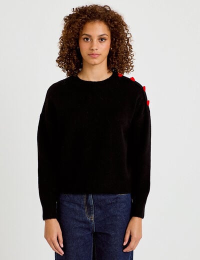 Pull ample col rond manches longues noir femme
