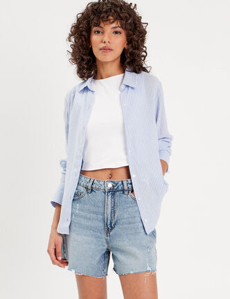 Chemise manches longues bleu femme