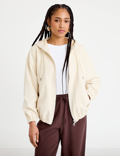 Veste &agrave; capuche bas resserr&eacute; sable femme
