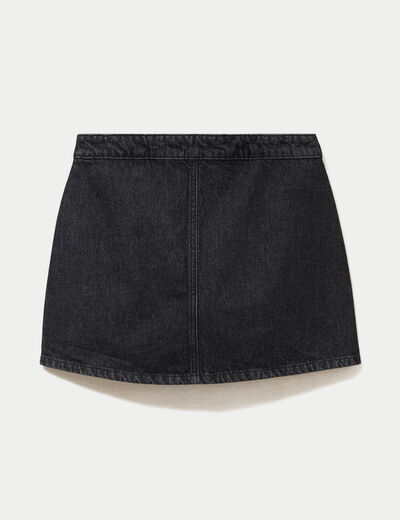 Jupe-short trap&egrave;ze en jean denim snow noir femme
