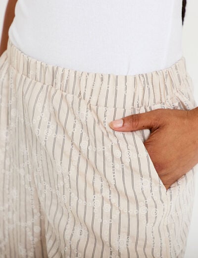 Pantalon large taille haute en velours creme femme