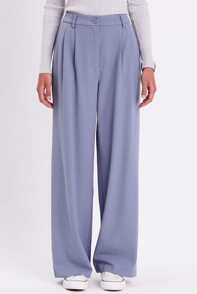Pantalon city droit pinces bleu gris femme