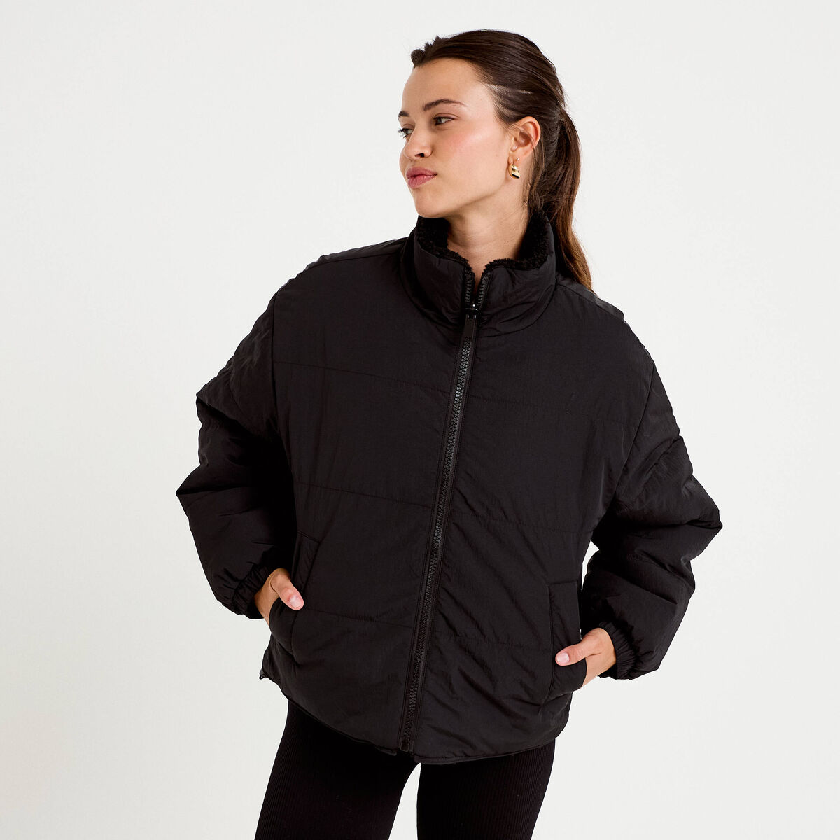 Parka r&eacute;versible effet polaire noir femme