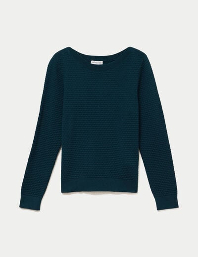 Pull col bateau vert fonc&eacute; femme