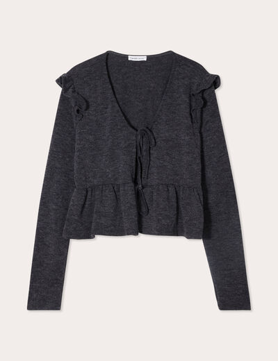 T-shirt noué avec volants gris foncé femme