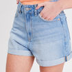Short mom taille haute en jean denim double stone femme