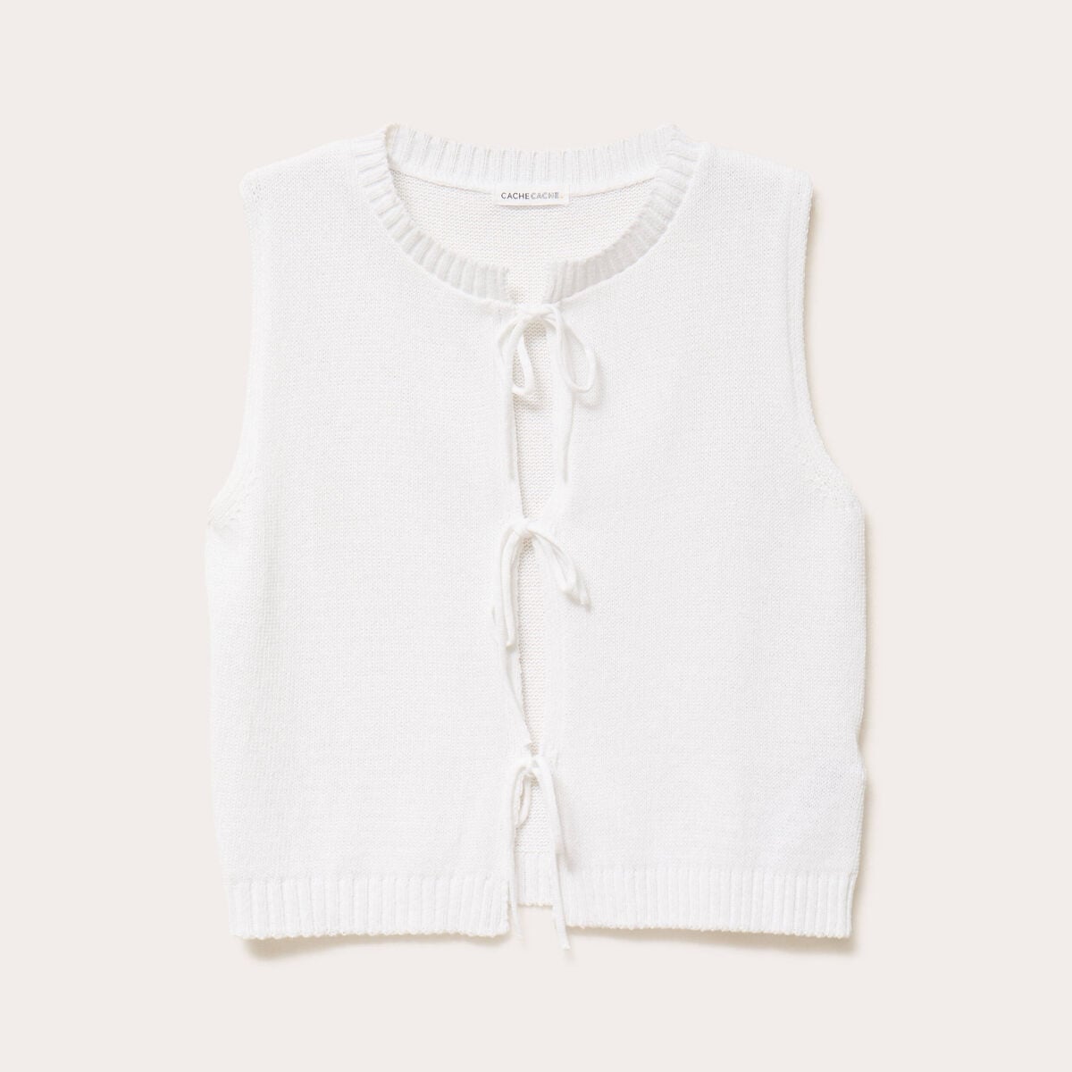 Gilet sans manches col v noeuds blanc femme