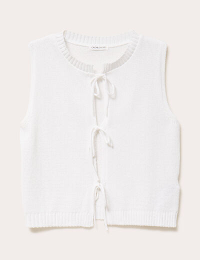 Gilet sans manches col v noeuds blanc femme