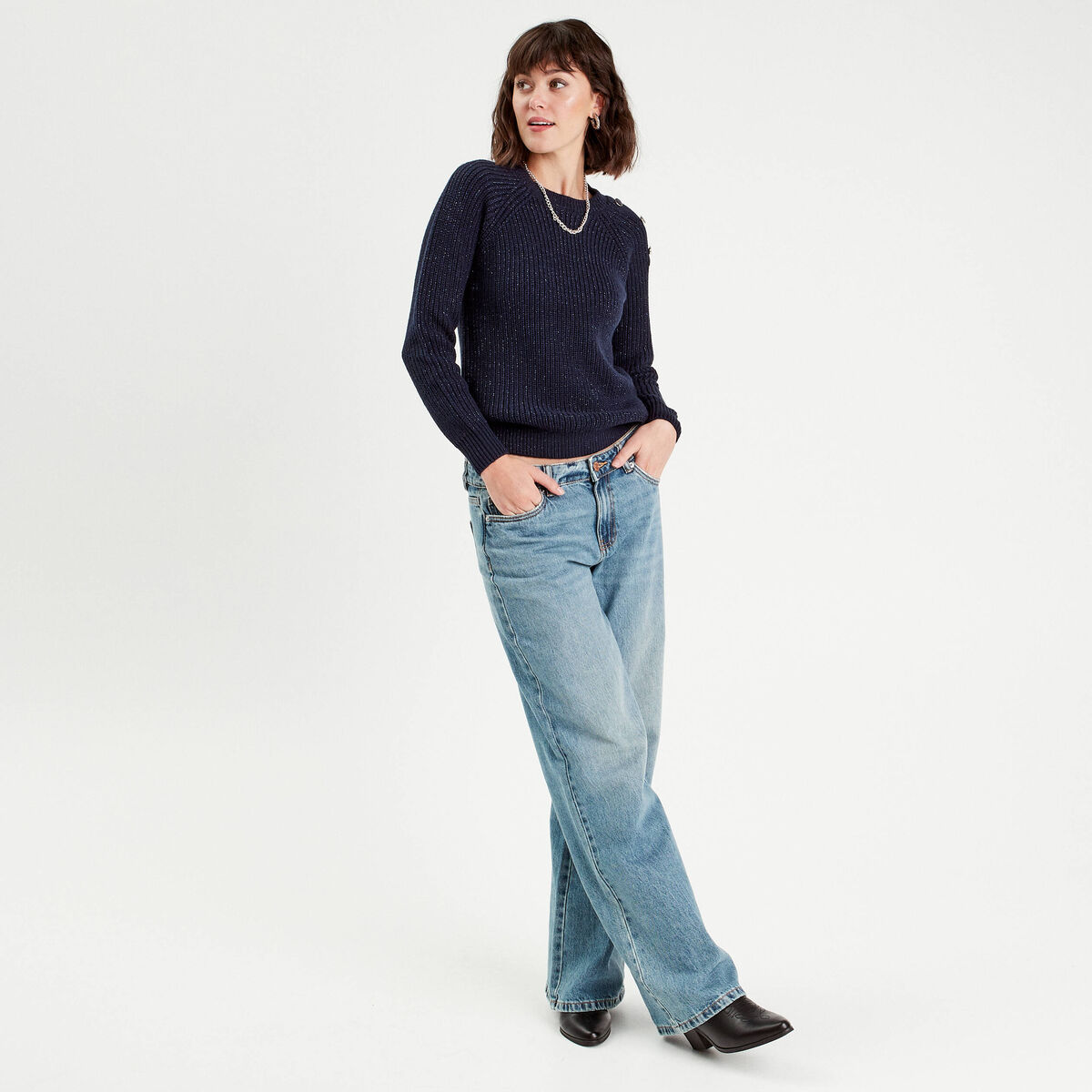 Pull manches longues bleu marine femme