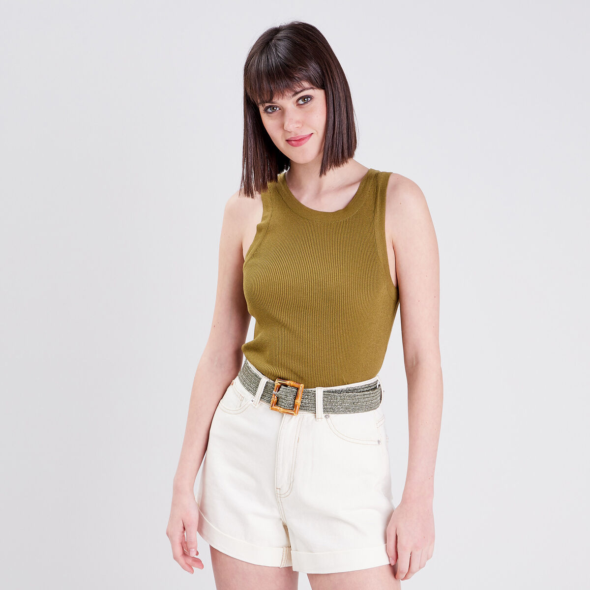 Pull d&eacute;bardeur c&ocirc;tel&eacute; vert olive femme