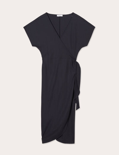 Robe midi portefeuille noir femme