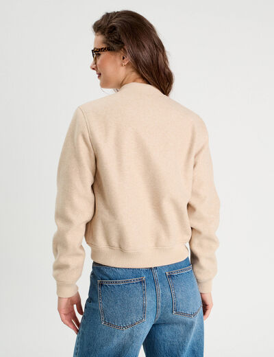 Veste teddy zippée beige femme