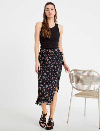 Jupe longue portefeuille noir femme