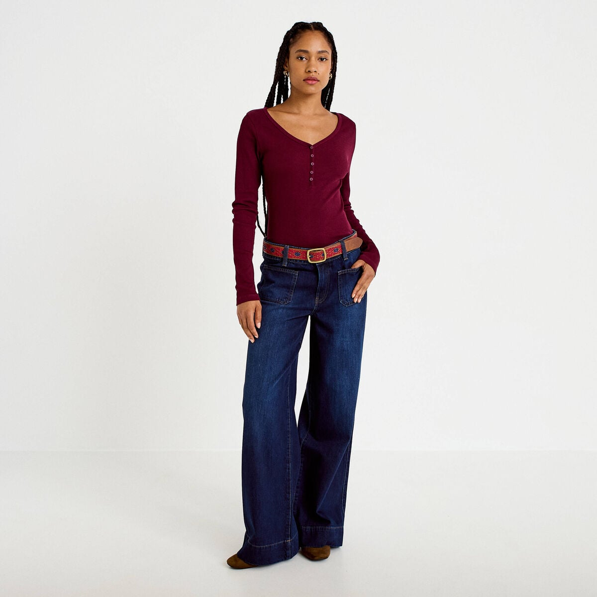 Jean bootcut ceinture amovible denim brut femme