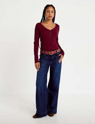 Jean bootcut ceinture amovible denim brut femme
