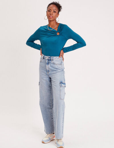 Blouse manches longues anneau bleu canard femme