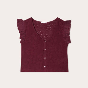 t shirt manches volants prune femme T-shirt manches volants prune femme