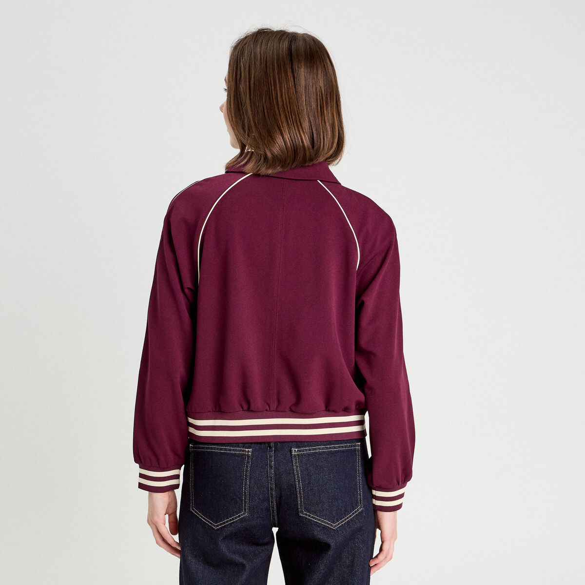 Sweat zippé manches longues prune femme