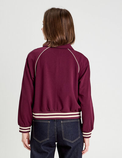 Sweat zippé manches longues prune femme