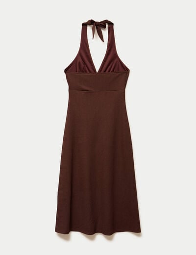Robe &eacute;vas&eacute;e 3/4 sans manches col v marron femme